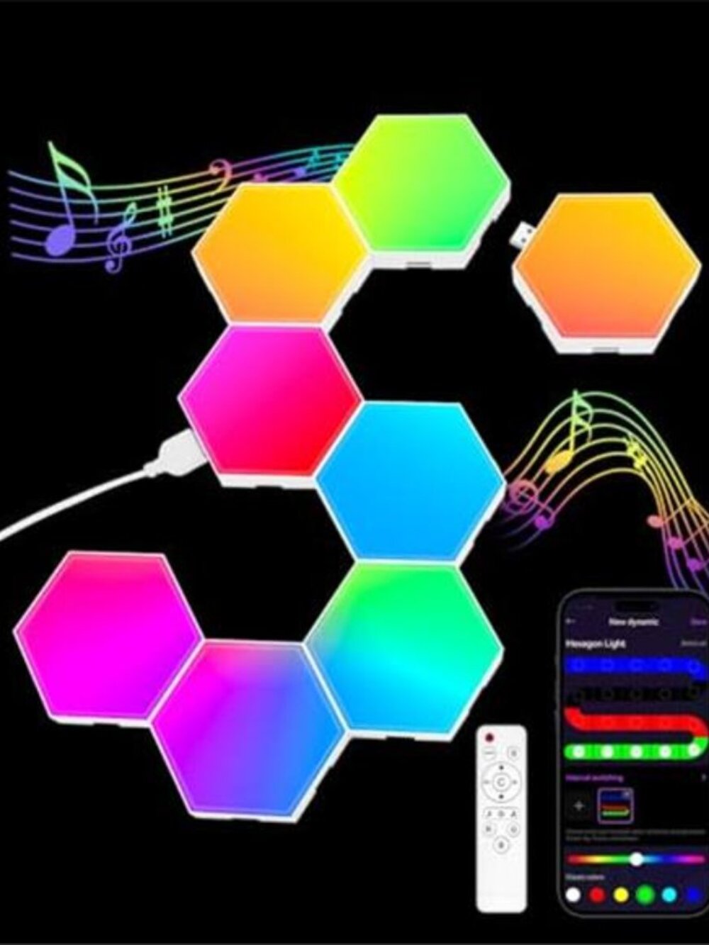New Hexagon LED Light Panels 8 Pack – RGB Wall Decor Lights with Music Sync